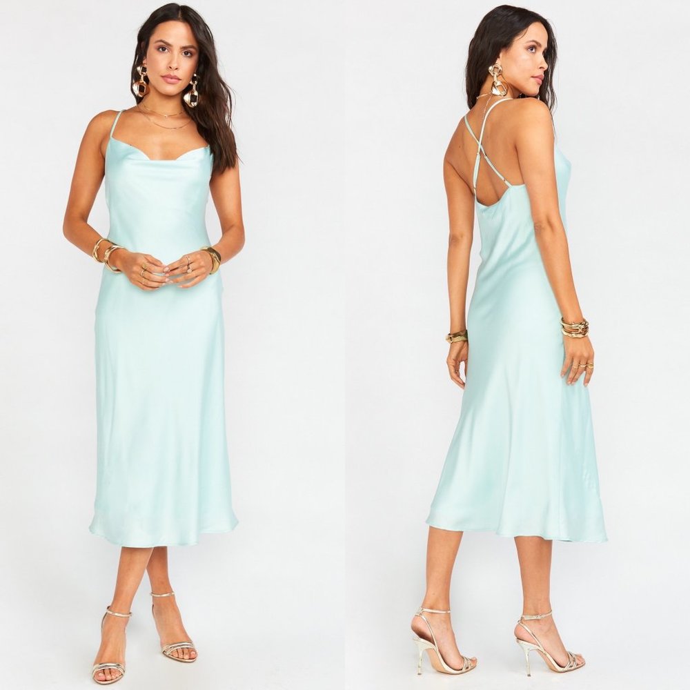 Verona Cowl Dress in Mint Luxe Satin